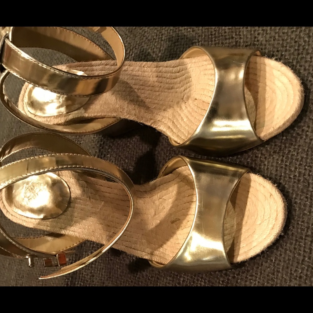 Ann Taylor Metallic Gold Wedge Sandals